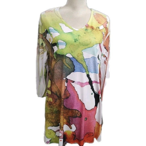 Tops - Vtg Sole Dione‎ Studio Tunic Top 1X Plus Sz Watercolor Abstract Print Made USA